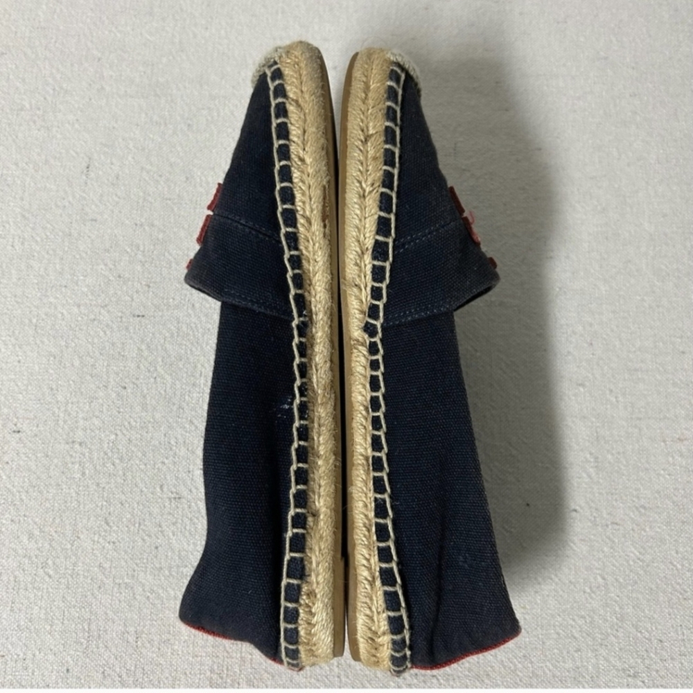 Tory Burch Weston Espadrille Women’s 6 Navy Blue Canvas Red Logo Slip On Shoes - Picture 7 of 9